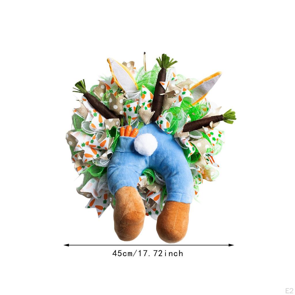 Easter Bunny Wreath Wall Hanging Accent with Ribbon Artificial for Front Door Welcome Garland