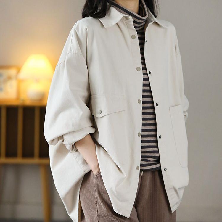 Loose Women's Windbreaker with Long Sleeves and Vintage Style Shirt Coat