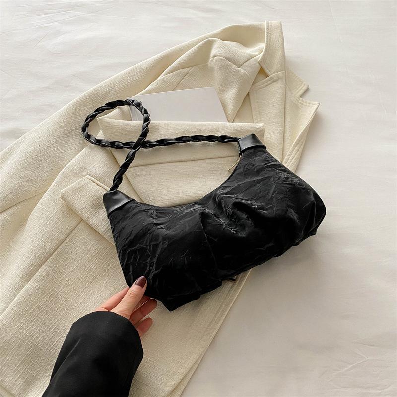Новая одноплечевая французская простая плиссированная большая вместительная сумка для пельменей Yunduo подмышечная сумка для поездок на работу и обратно ручная сумка-полумесяц