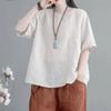 Cotton T-shirt Women Summer Solid Color Round Neck Loose Soft Fit Casual Hemp Short-sleeved Blouse Top