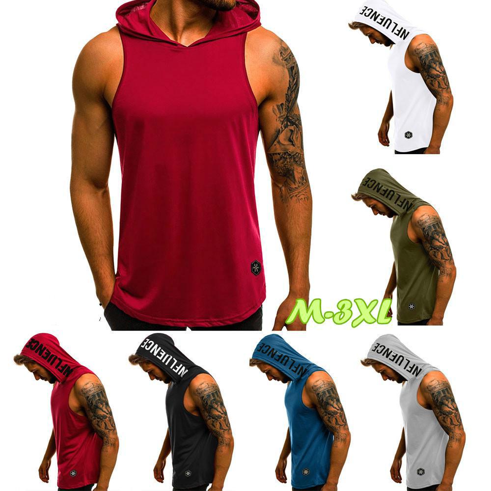 Summer Men Fashion Casual Letter Printed Slim Sleeveless Hooded T Shirt Tank Top Vest Blouse Comfortable High Quality Unique Personalized Clothes