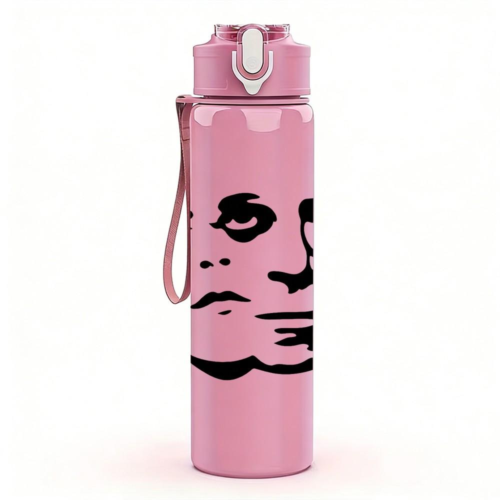 1PC Man Face Portrait Black White Print 750ml Color Plastic Sports Water Bottle Leakproof Flip Straw Lid Suitable for Sports Office Home Use