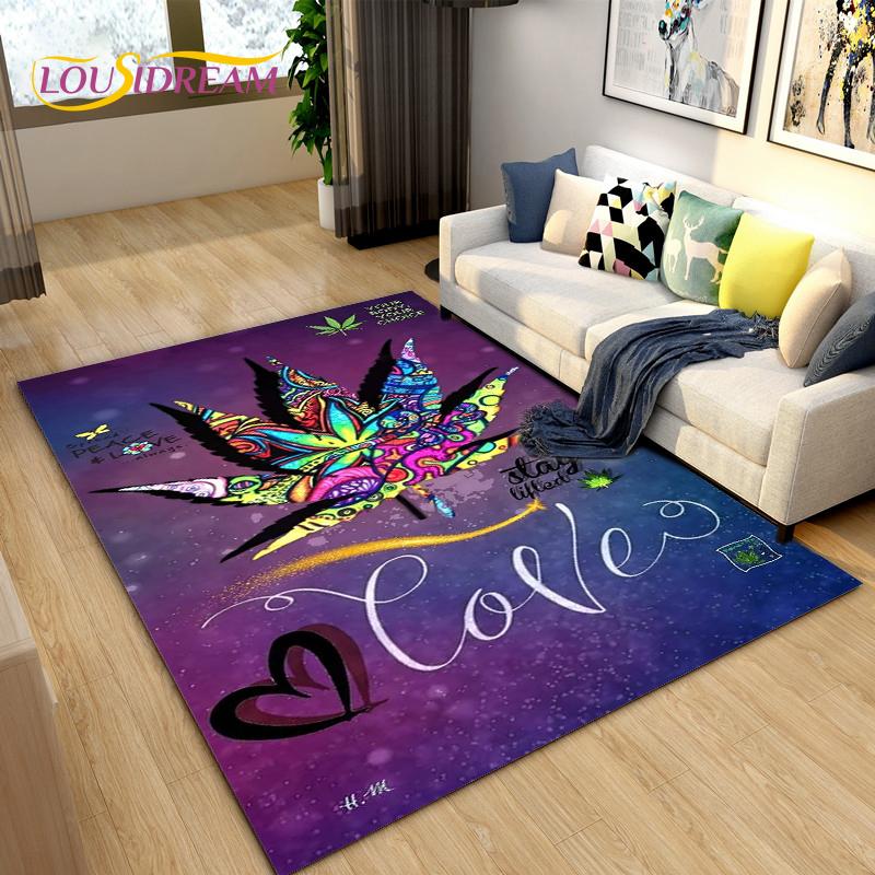 Reggae Music Jamaican Style Maple Leaf Area Rug,Carpet Rug for Living Room Bedroom Sofa Decoration,Kitchen Non-slip Floor Mat