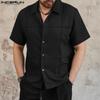 INCERUN Мужские летние рубашки с лацканами и пуговицами, повседневная рабочая одежда, офисные топы