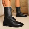 Flat Bottom Women's Korean Edition Fall/Winter 2025 New Square Toe Lace-up Casual German Training Booties