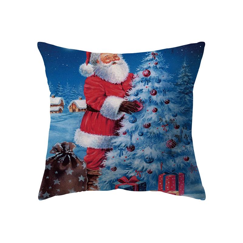 Merry Christmas Santa Claus Print Pattern Cushion Cover Home Living Room Sofa Decoration Polyester Pillow Pillow Cover