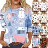 Women's Fashion Casual Round Neck Three-quarter Sleeve Christmas Print T-shirt Top