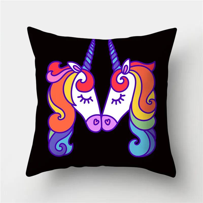 Буквы Единорог Наволочка Полиэстер Принт Наволочка Диван Декор Подушка Дом