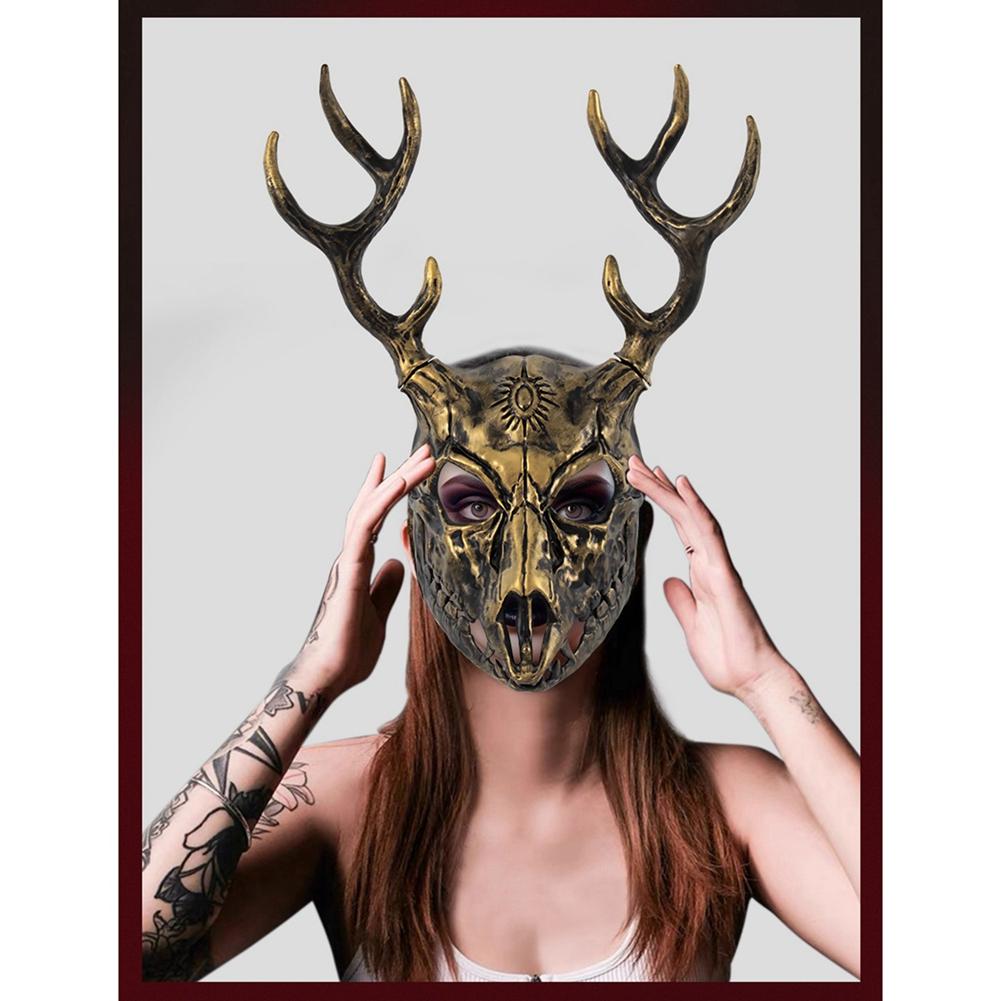 RP Sheep Bone Antler Mask Detachable Outlander Character Props Halloween COS Accessories Painted Gold Sheep Bone Mask