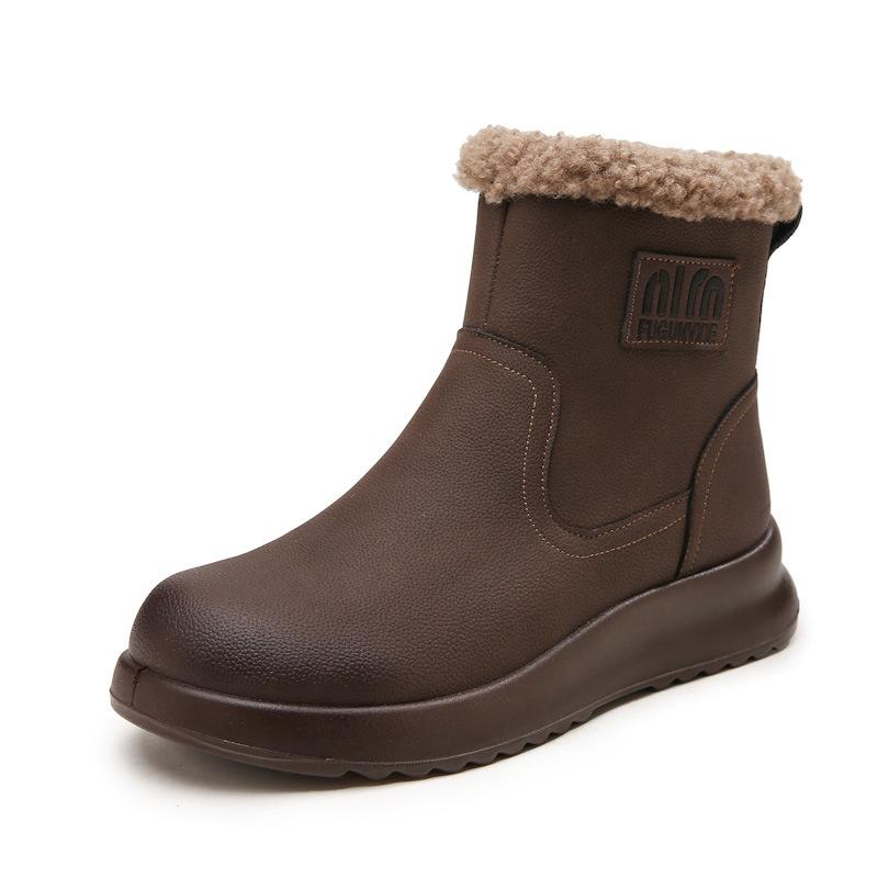Leather Snow Boots Women's, New Winter Martin Boots Lamb Velvet Warm Short Boots Waterproof Cotton Shoes Boots