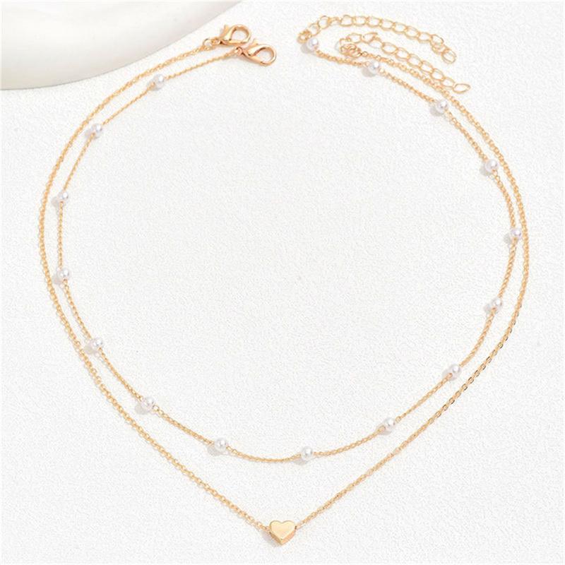European and American Pearl Love Necklace Versatile Pearl Multi-layer Pendant Collarbone Chain For Women