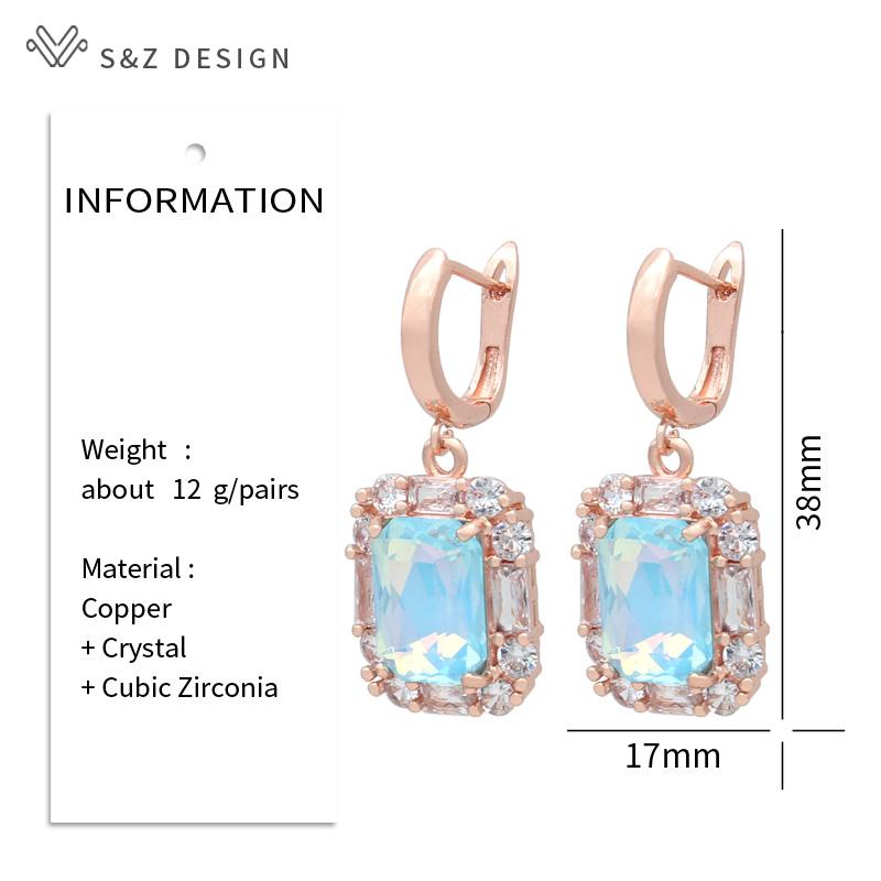 Fashion Rectangle Crystal Drop Earrings For Women Rose Gold Color Wedding Jewelry Cubic Zirconia Eardrop