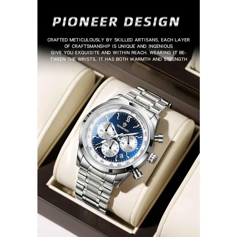 BINBOND Top Brand Luxury Man Watches Waterproof Luminous Date Chronograph Men's Quartz Watch Stainless Steel Sports Watch