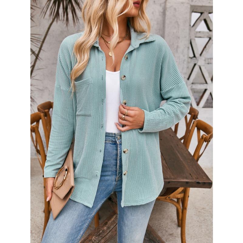 Весенне-осенняя женская полосатая рубашка с карманами и длинными рукавами, кардиган, куртка