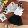 Children's Clothing 6M-2Y Baby Girl White Mesh Top + White Vest + Black Pleated Skirt Leisure Suit