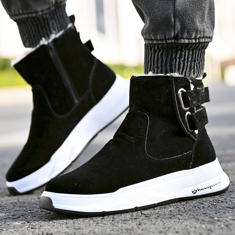 Men's High Top Winter Boots 2024 - New Velvet-Lined Cotton Snow Boots with Thick Soles and Belt Buckle Design