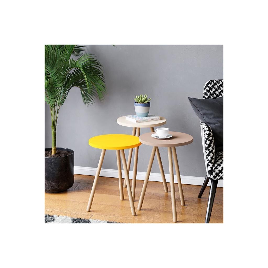 Красочный журнальный столик с тройным вложением, деревянные ножки, круглый пастельный дизайн, серый, белый, капучино