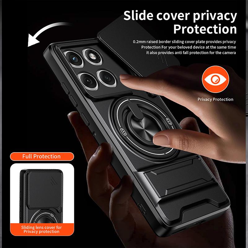 Чехол для Motorola Edge 60 Fusion со шторкой для камеры, встроенным кольцом-подставкой и складной подставкой