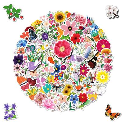 100 Flower Stickers Notebook Mobile Phone Suitcase Flowers Flowers Leaves Small Fresh Graffiti Stickers