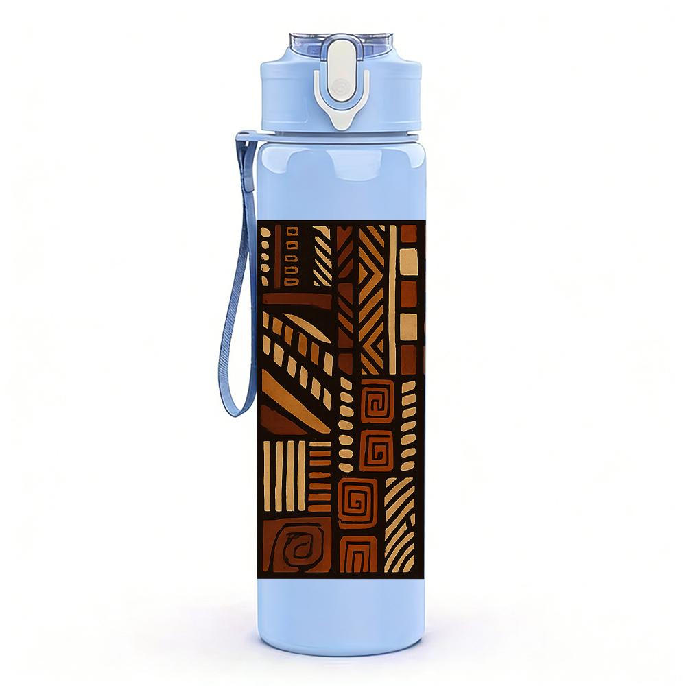 1PC Dark Wood Bookshelf Layout 750ml Color Plastic Sports Water Bottle Leakproof Flip Straw Lid For Sports Office Home Use