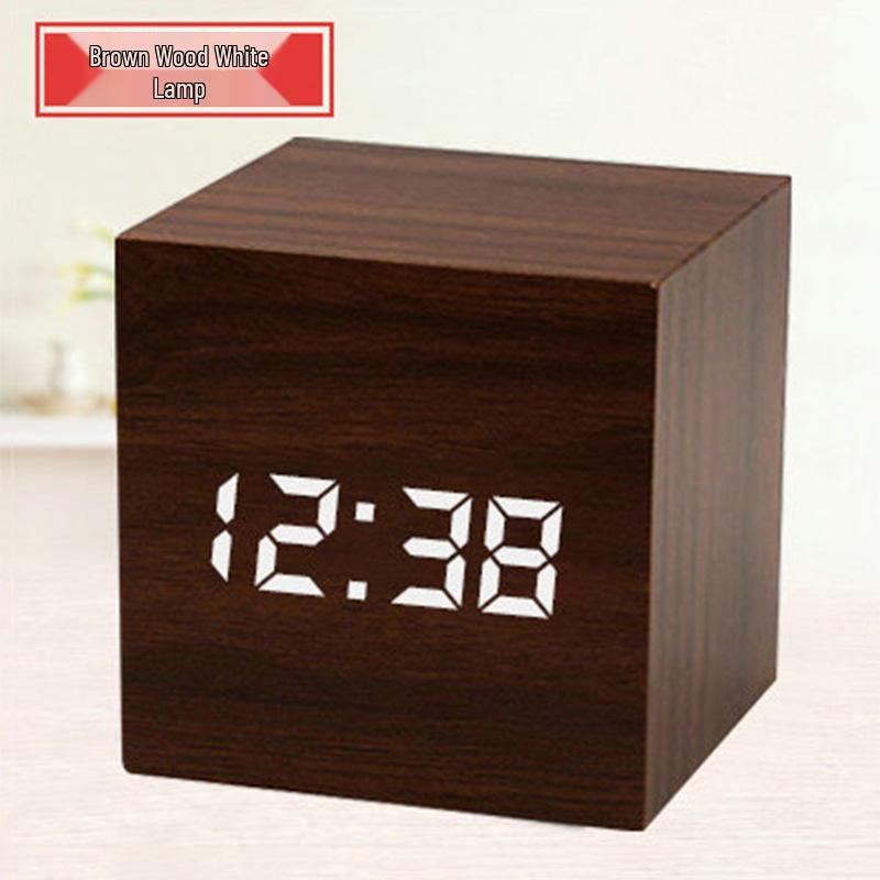 Smart Wooden Digital Alarm Clock with Night Light - Multi-functional Square Wall Clock for Students