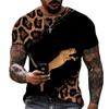 Animal World Leopard 3D Printed T-shirts Summer Street Trendy 0-Neck Short-sleeved Oversized Men's T-shirts