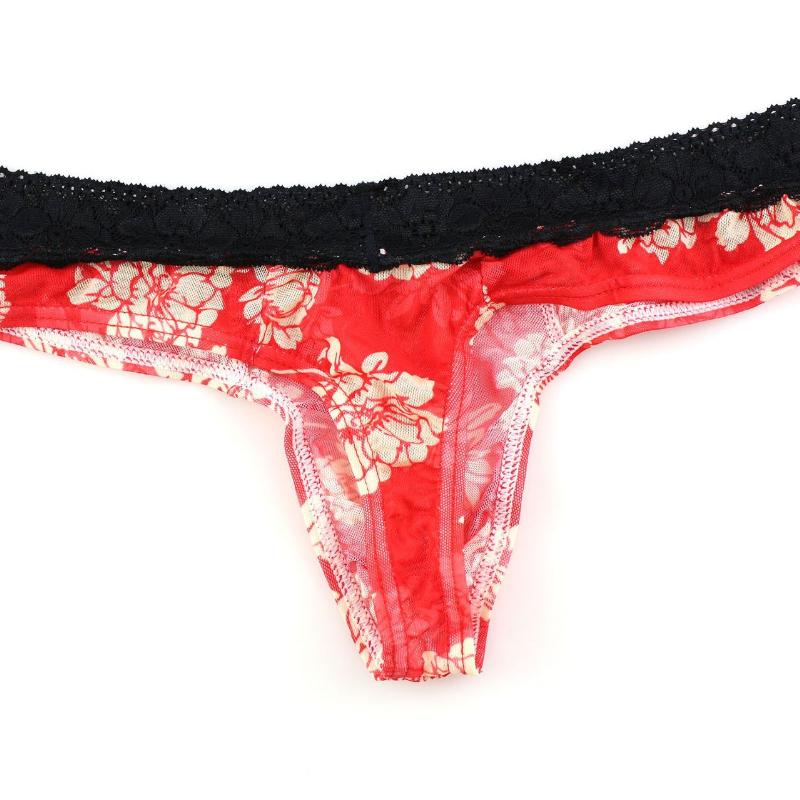 Men's Underwear Mesh Printing Thongs Lace Transparent Sexy Thongs U Breathable Transparent Thongs