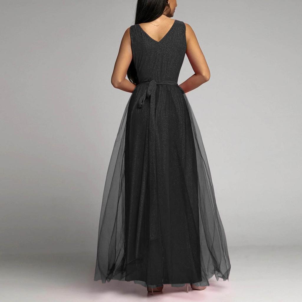 Женское сексуальное блестящее платье с высокой талией и v-образным вырезом, длинное платье