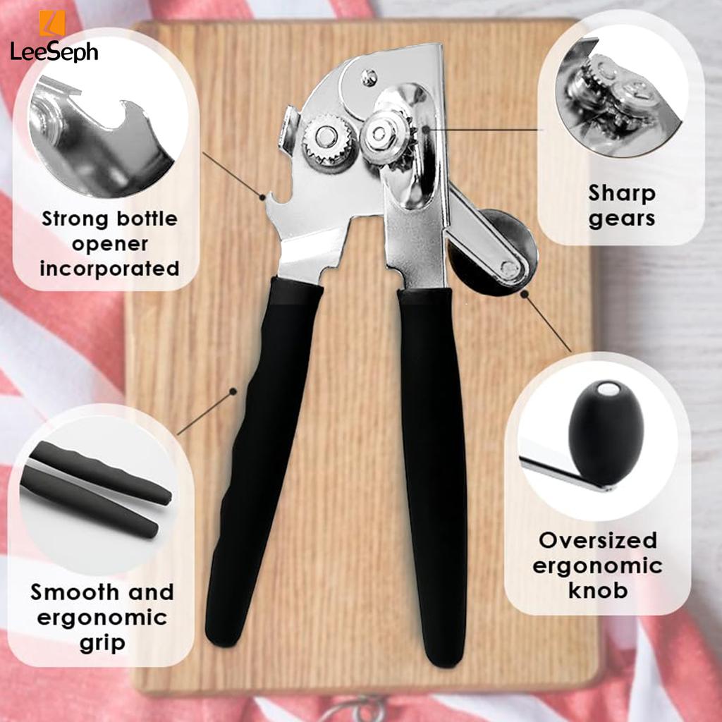 Leeseph Manual Can Opener, Smooth Edge Safety Cutter, Multifunctional Hand Crank Can Opener Bottle Opener, Kitchen Gadgets