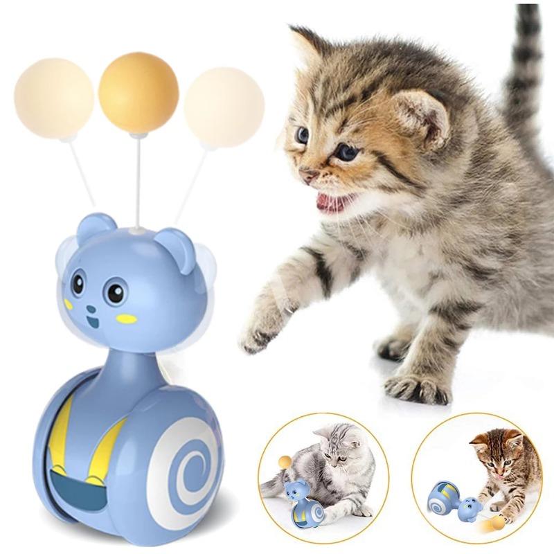 Cat Interactive Feather Toys Pet Bumbler Funny Toy Interactive Cats Toys Cat Rolling Teaser Feather Wand Toys Rotating Ball Feather Teaser Cat Toy