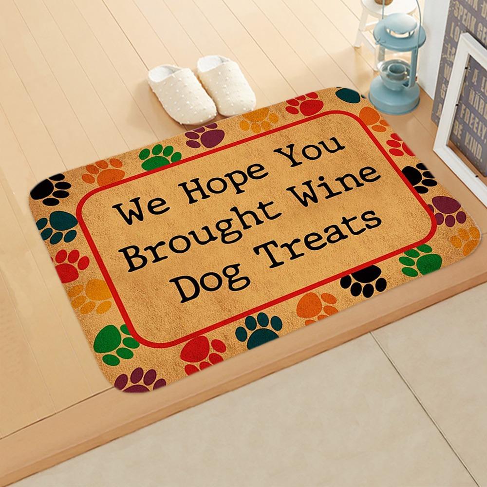 Funny Quote Flannel Doormats, Unique Dog Treats Wine Home Sayings Creative Entrance Decor Soft Floor Mats for Porch and Home
