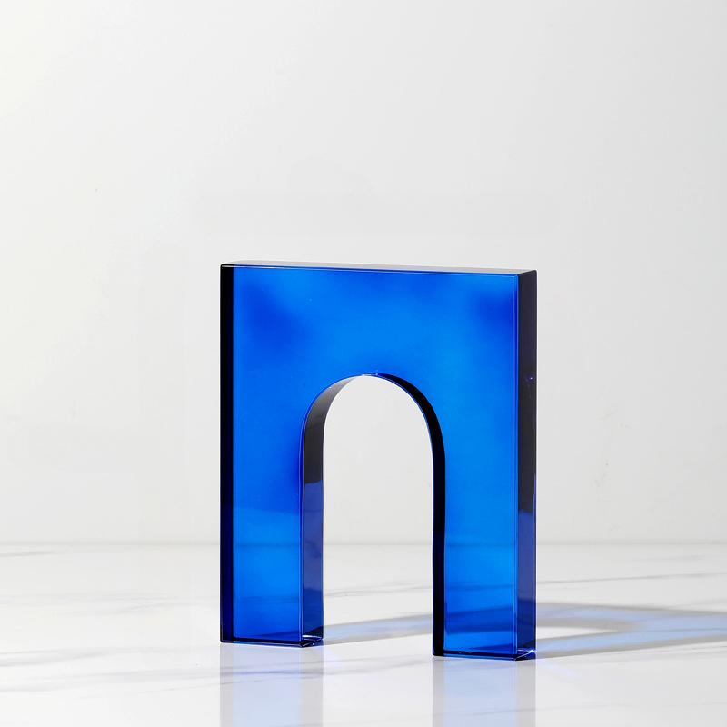 Современные простые синие прозрачные стеклянные геометрические орнаменты подставки для книг и подставки для книг Модель комнаты Офисный стол Мягкие украшения