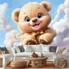 2D Милый плюшевый мишка на облаках Фон для фотосессии на Baby Shower