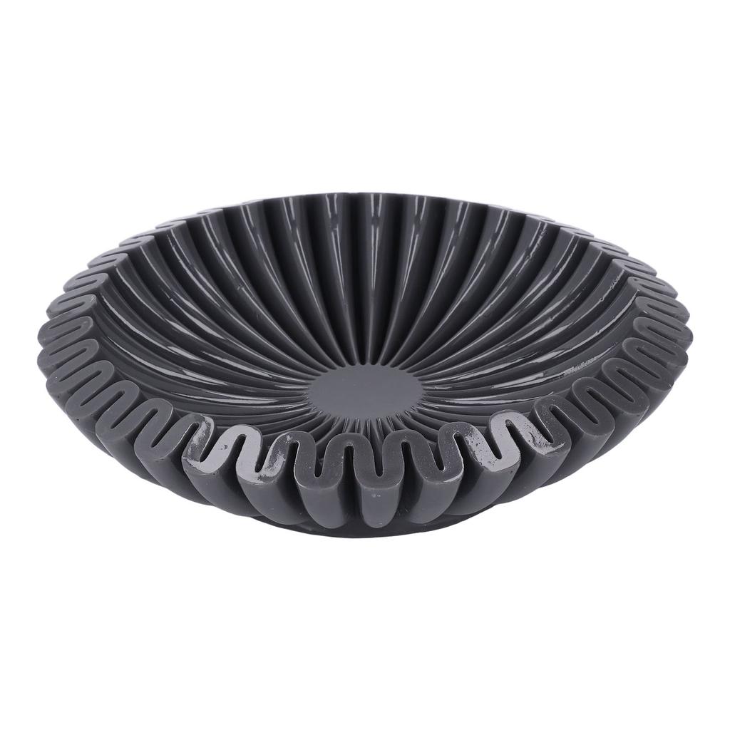Black Bowl Resin Decorative Modern Grooved Fruit Bowl Centerpiece for Kitchen Counter Home Decor Gift