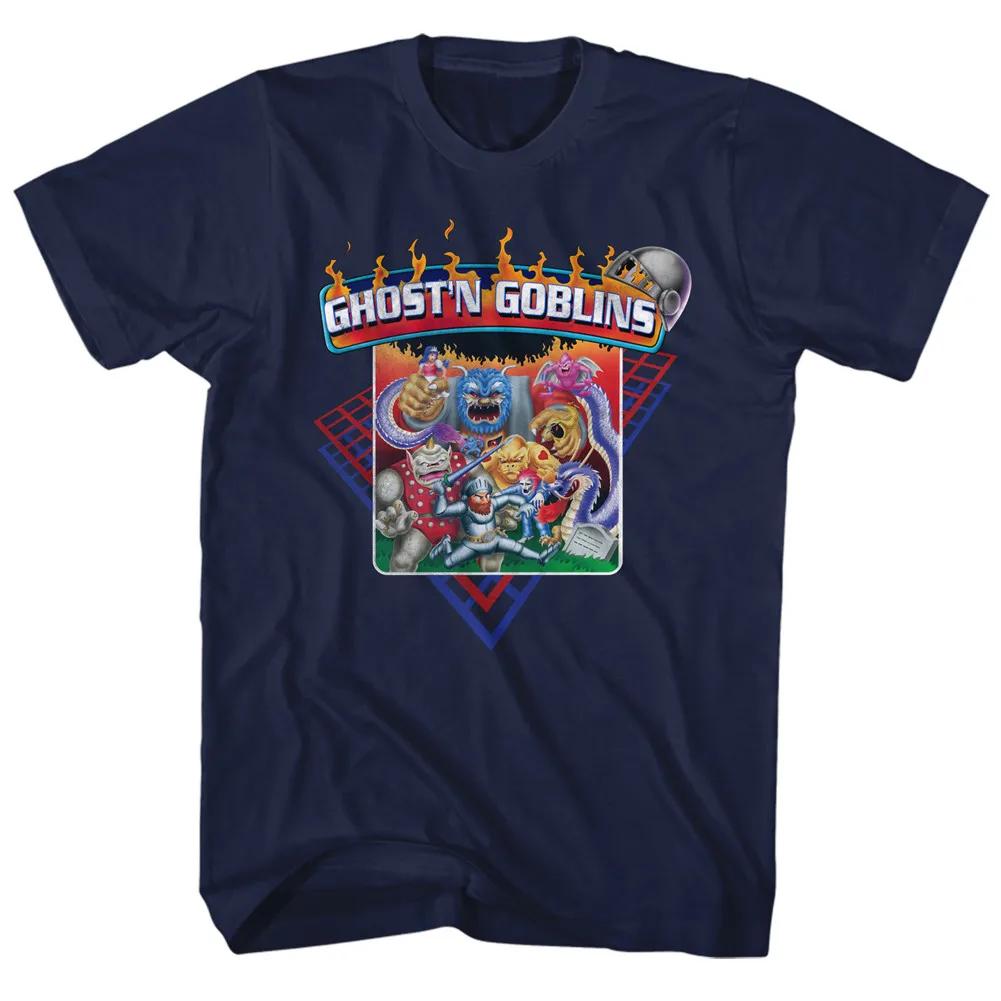 Ghosts N Goblins Высокая футболка Персонажи Темно-синяя футболка