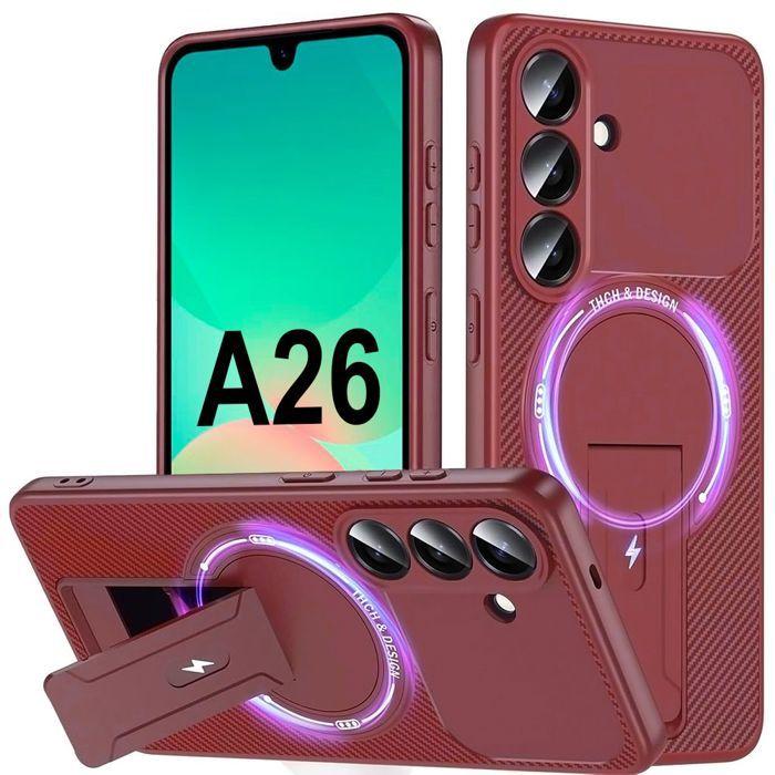 Coque pour Samsung Galaxy A26 5G, Protection Silicone avec Support Cercle Magnétique - Rouge