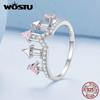 Стерлингового Серебра 925 пробы, очаровательное розовое кольцо с замком для женщин, обручальное кольцо, ювелирное изделие для девочек, блестящее кольцо с цирконом, специальный подарок на день рождения