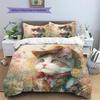 Cat with Vintage Hat  Pattern Bedding Quilt Set  Home Decoration  Gift (1 * duvet cover + 2 * pillowcase, without core)