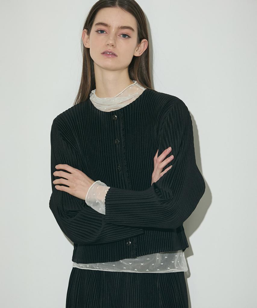 YOYOYOY Lace Point Pleated Crop Jacket_3Colors