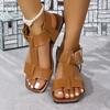 European and American Foreign Trade Large Size Belt Buckle Solid Color Hollow Flat-soled Sandals Fashionable Versatile Outer Wear Retro Beach Women'