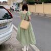 Винтажное японское платье в зеленую клетку на кулиске для женщин, Новая летняя мода, Утягивающее стройнящее платье средней длины