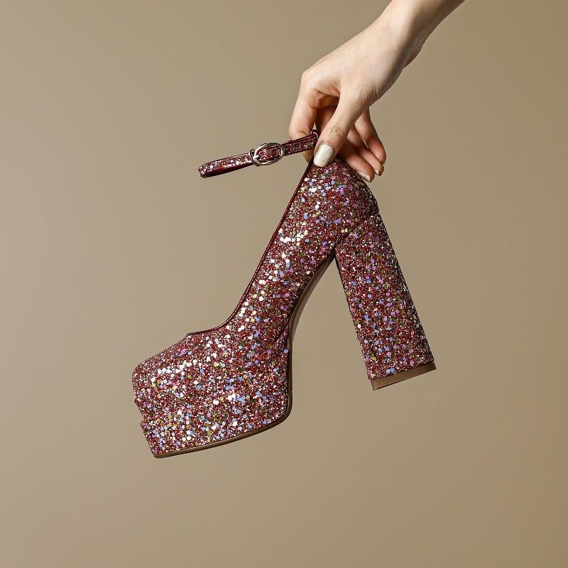 Толстый каблук водонепроницаемые стол высокие каблуки красные свадебные туфли свадебное платье Xiuhe два наряда свадебные хрустальные туфли банкетное платье туфли