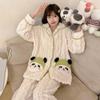New Coral Fleece Pajamas Women Thickened Cardigan Flannel Pajamas Girls Sweet Home Clothes Autumn Winter Home Clothes Set