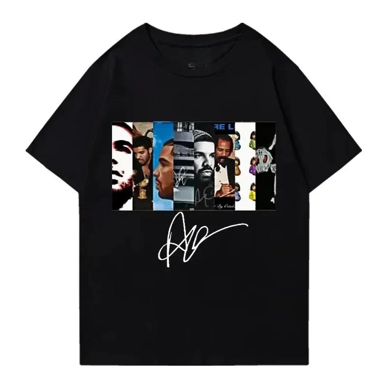 Summer Rapper Drake Character Printed for Unisex Women Hiphop Fashion Retro Short Sleeved Loose Casual Pure Cotton Tshirt