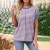 Женская свободная футболка с круглым вырезом и короткими рукавами, весна/лето для отдыха в полоску с принтом