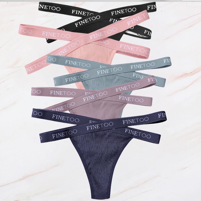 FINETOO 5 шт./компл. M-XL G-string Хлопковые женские трусики с перекрестными бретельками Femme Тонг Сексуальное кружевное белье с вырезами Трусы с надписью на поясе