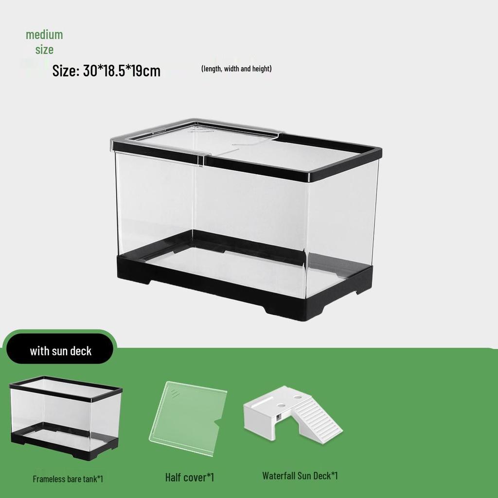 Компактный террариум для черепахи с платформой для обогрева - Элегантная настольная среда обитания с крышкой для экологичной гостиной