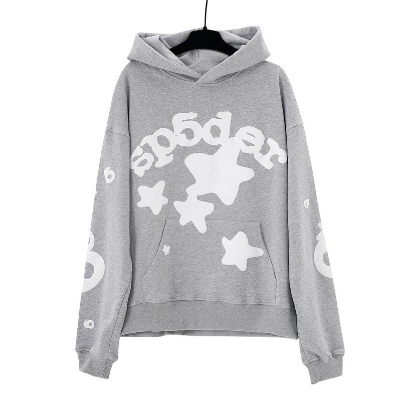 A high-quality SP5DER spider web foam printed hoodie, European and American large-size loose sweater.