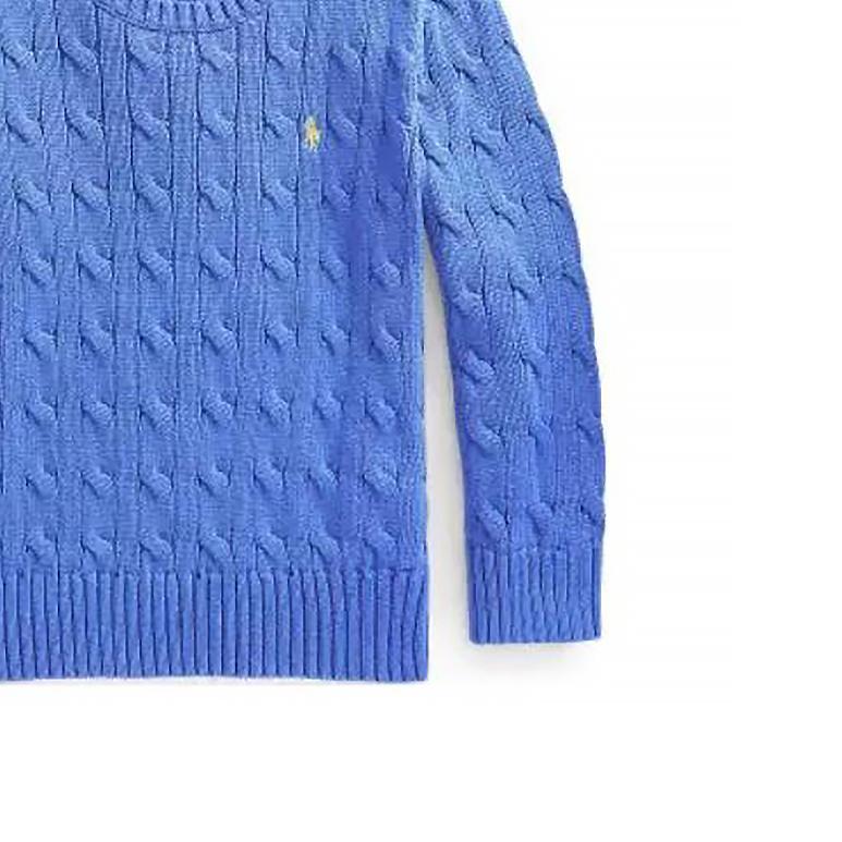 Polo Ralph Lauren свитер Ss24 однотонный вышитый логотип с косичным узором вязка круглый вырез повседневный трикотаж детские свитера небесно-голубой 323816927-034