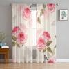 Pink Rose Vintage Tulle Window Curtain For Living Room Modern Sheer Curtain For Bedroom Kitchen Drapes Custom